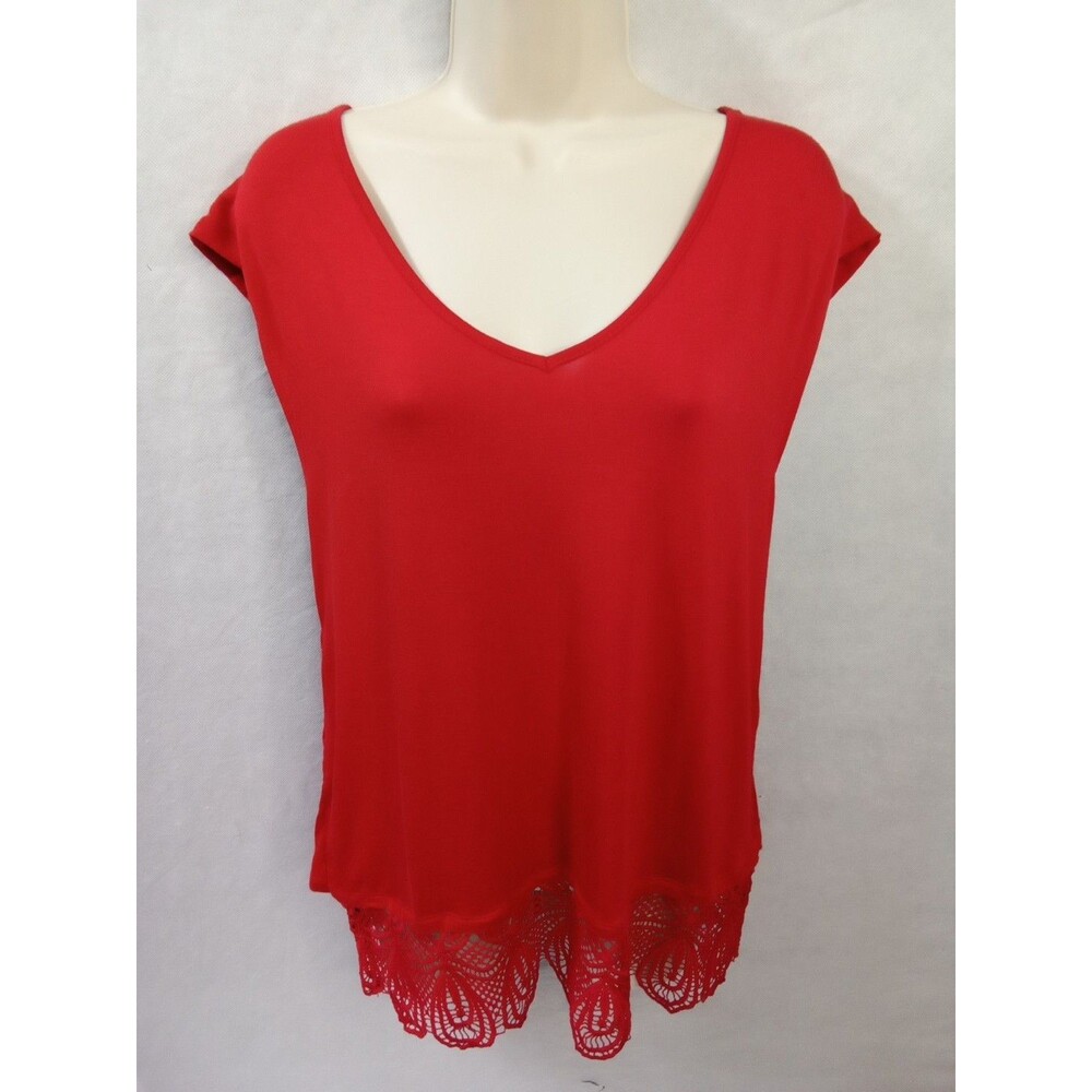 Forever Scarlet Red Sleeveless Blouse Embroidery Knit Lace‎  Medium